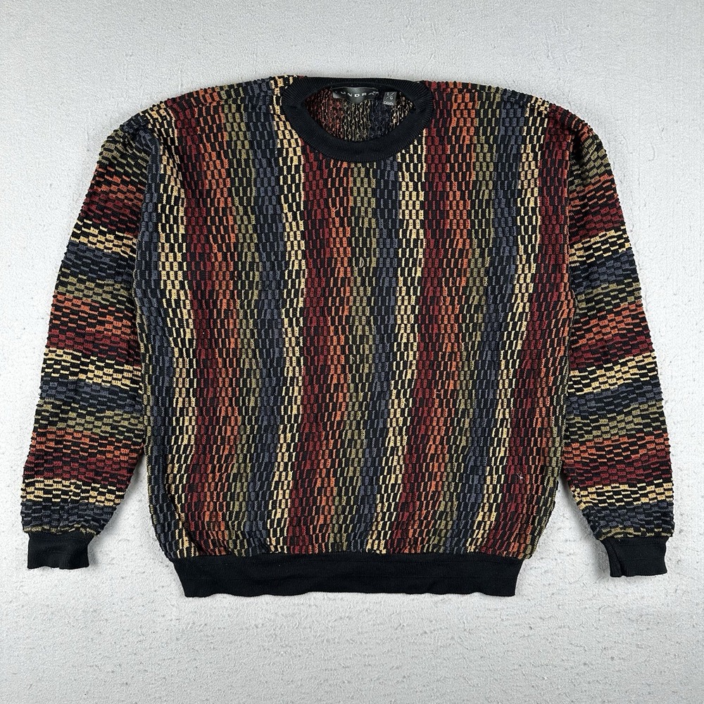 Vintage Tundra Sweater Men's Large Multicolor‎ Striped 3D Texture Coogi Style